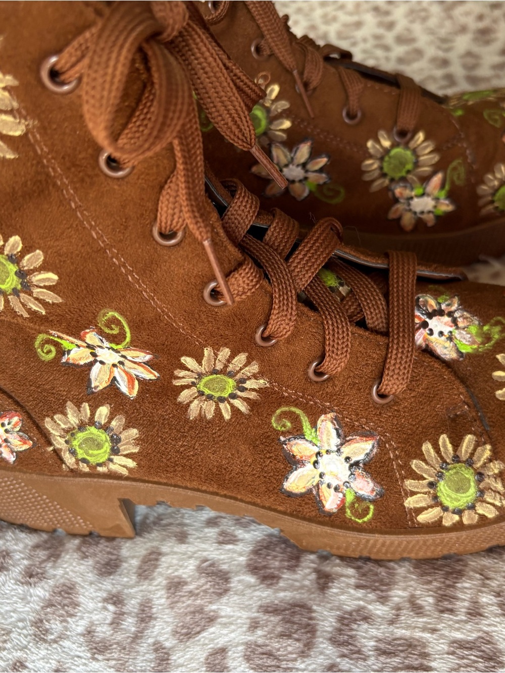 Women’s Brown Floral Lace-Up Ankle Boots - Picture 2 of 6